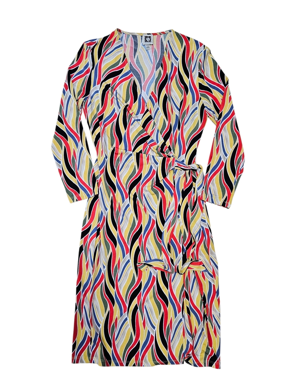 Anne Klein Multicolor Abstract Faux Wrap Dress 4